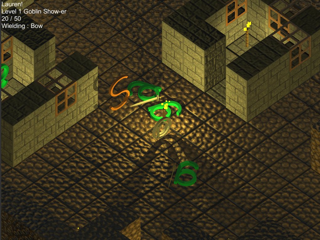 Screenshot of Goblin Friends 3D. A spider has just been very unfriendly to some goblins.